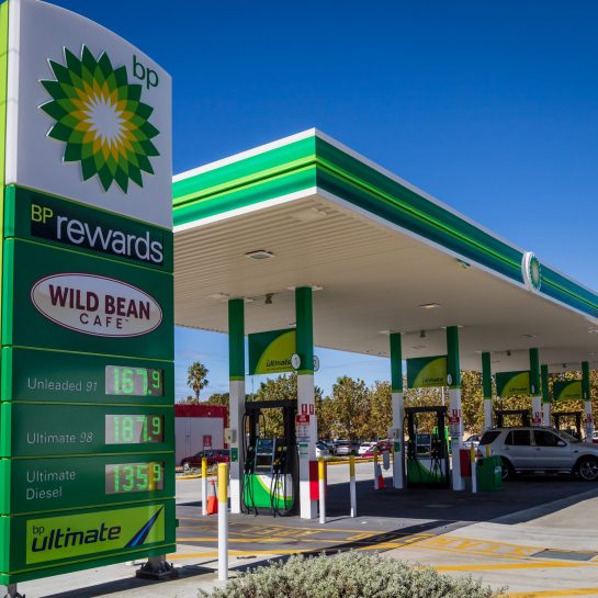 Perth, Australia - May 5, 2021: BP petrol stations in Western Australia have a weekly price cycle with prices surging to their highest level on a Wednesday by as much as 40c litre from the Tuesday price.